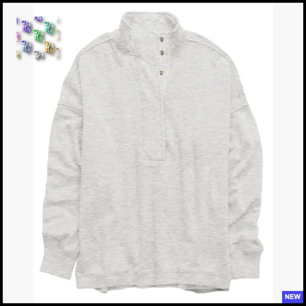 Oversized Button Front Sweatshirt Y2K Casual Pullover Long Sleeve Cotton Blend - Picture 6 of 7